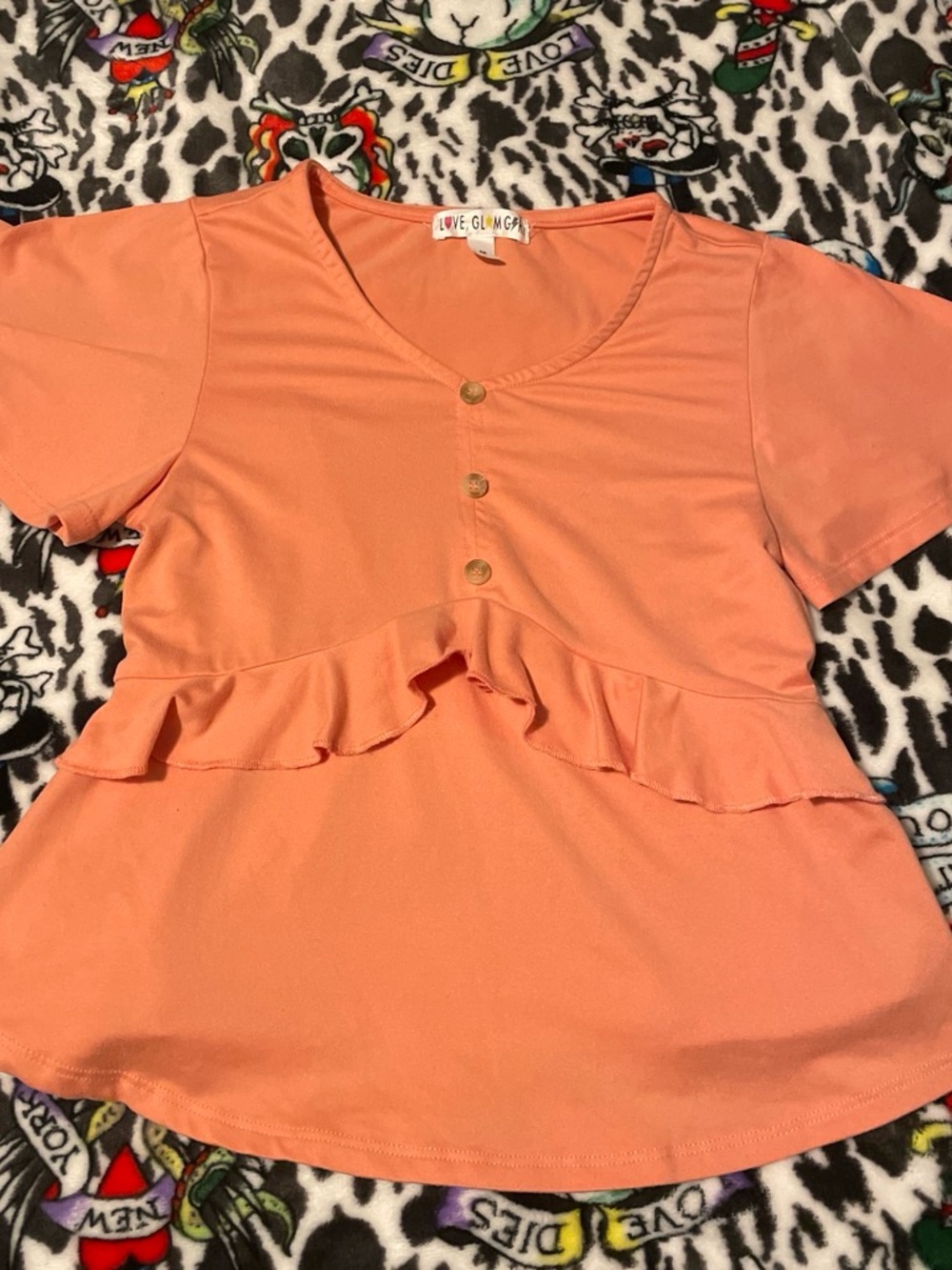 Love, Clancy Peach Ruffle-Trim Short Sleeve Top for Kids